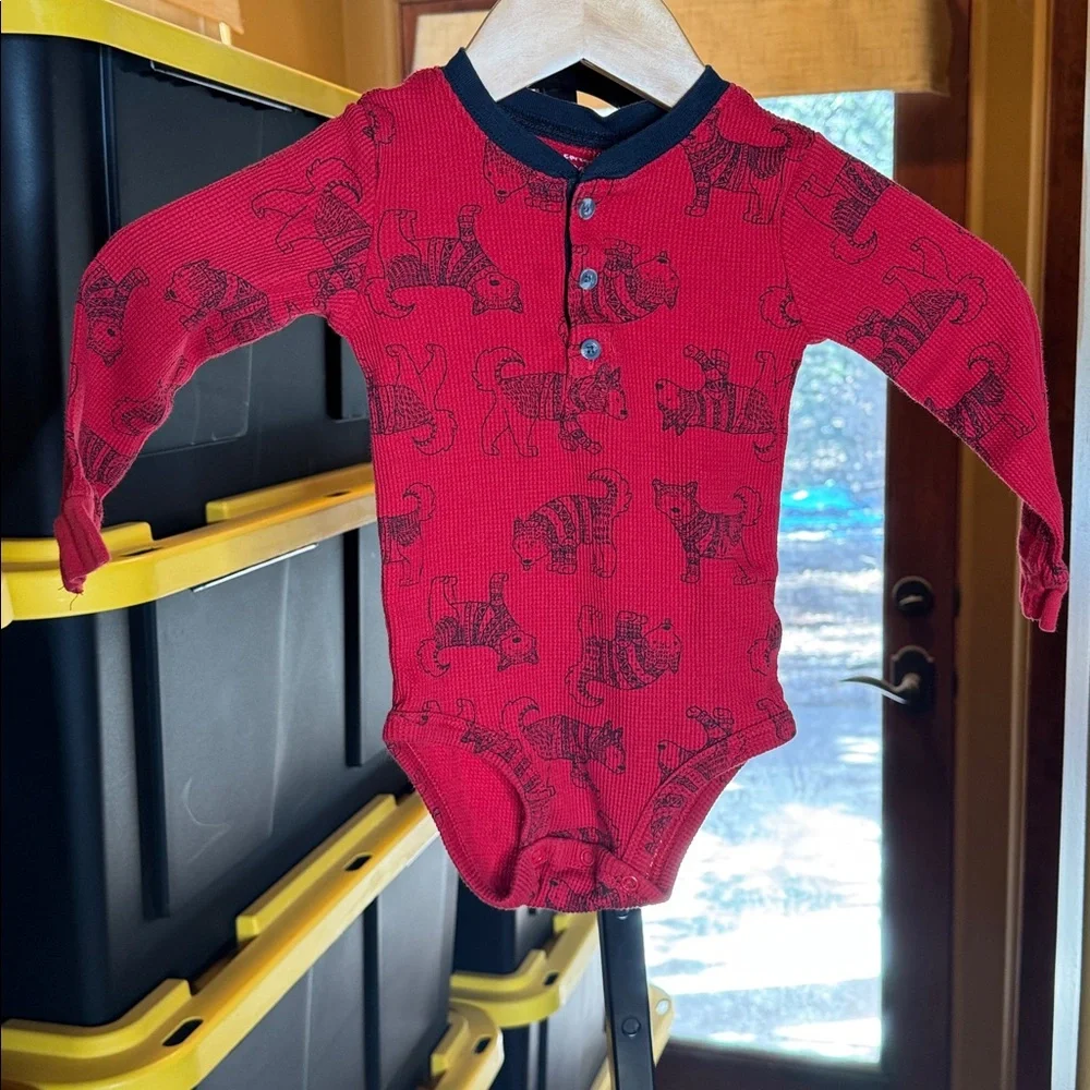 Carter’s Red Thermal Henley Bodysuit & Blue Animal Jogger Pants Set | 24 Months